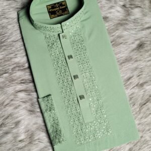 Stretch Embroidery Panjabi Love Design- Angur