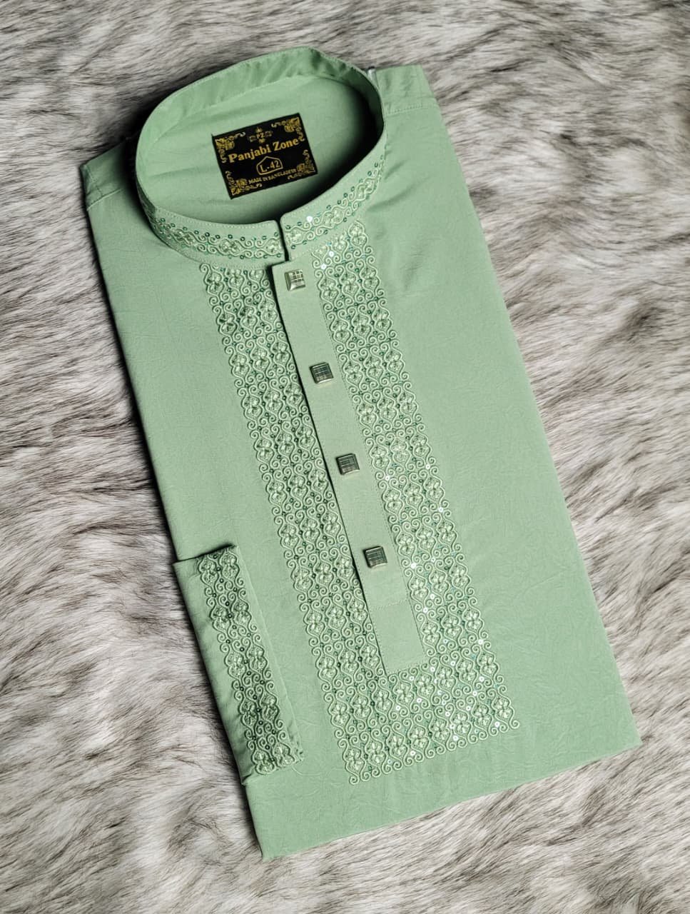 Stretch Embroidery Panjabi Love Design- Angur