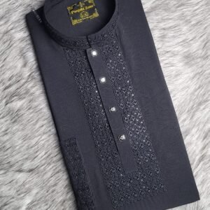 Stretch Embroidery Panjabi Love Design- Black