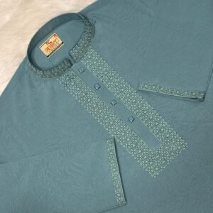 Stretch Embroidery Panjabi Flat Coth Design- Ash