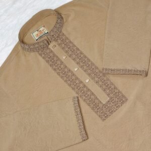 Stretch Embroidery Panjabi Flat Coth Design- Golden