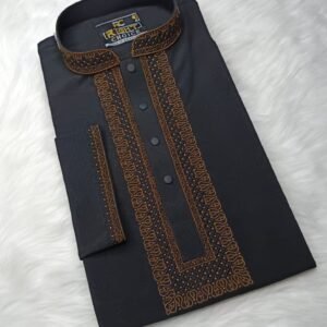 Stretch Embroidery Panjabi kolka Design - Black