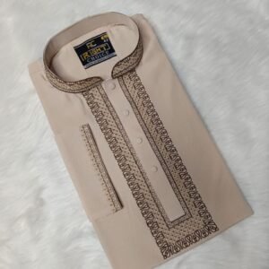 Stretch Embroidery Panjabi kolka Design -Cream